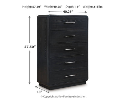 Rowanbeck King Panel Bed, Dresser, Mirror, Chest and Nightstand