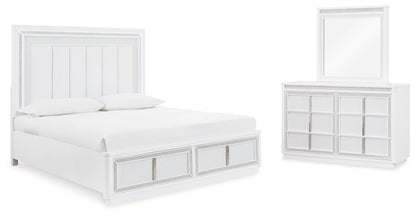 Chalanna Queen Upholstered Storage Bed, Dresser and Mirror