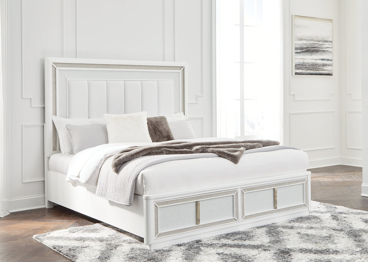 Chalanna Queen Upholstered Storage Bed, Dresser and Mirror