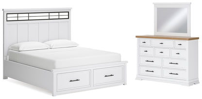 Ashbryn California King Panel Storage Bed, Dresser and Mirror