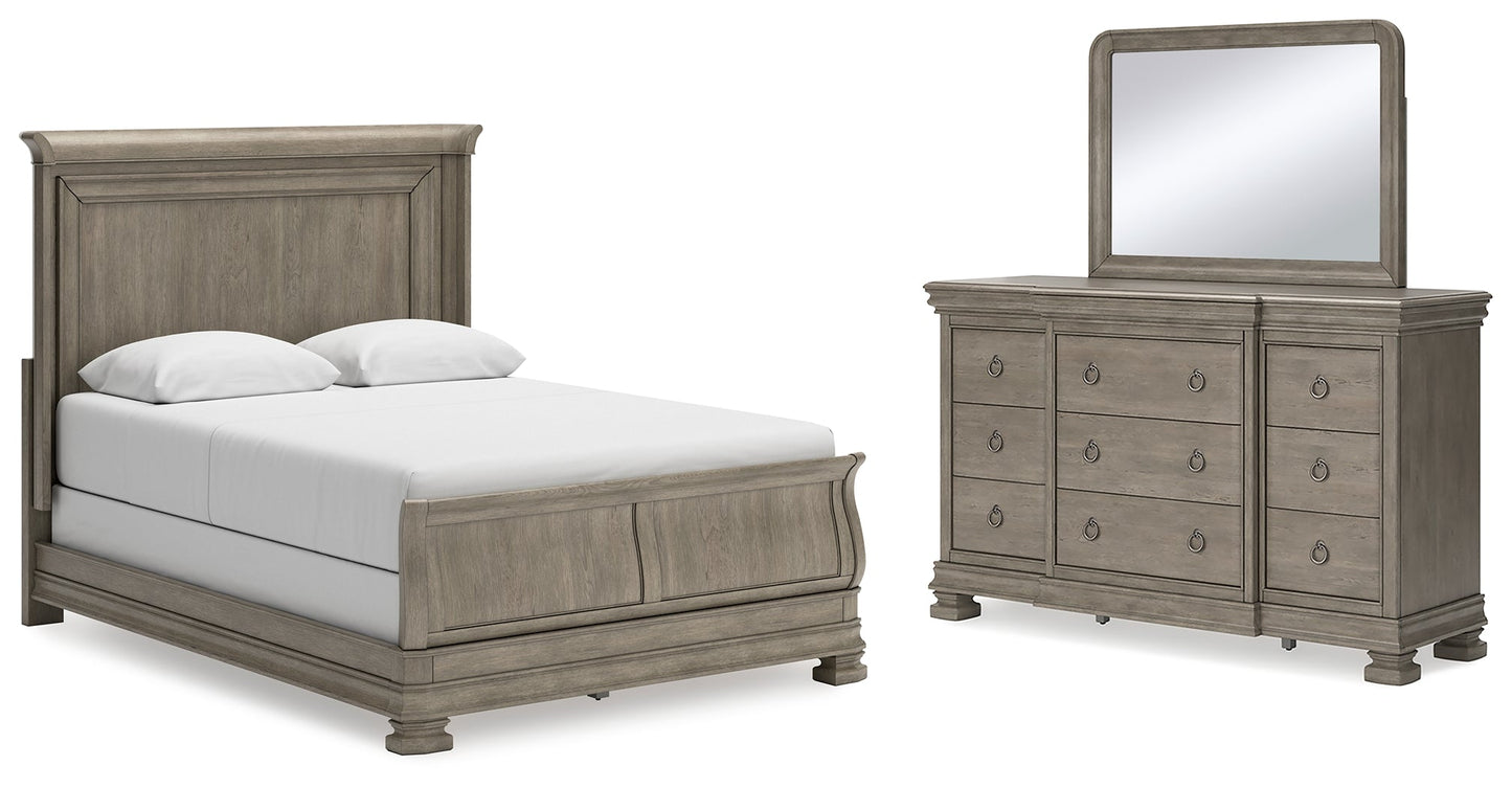 Lexorne Queen Sleigh Bed, Dresser and Mirror