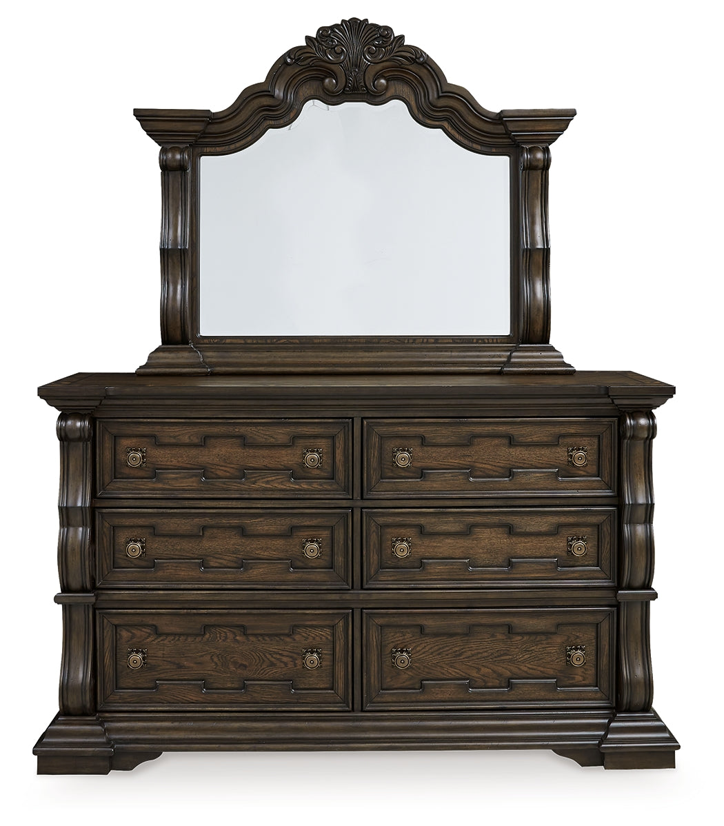 Maylee King Upholstered Bed, Dresser and Mirror