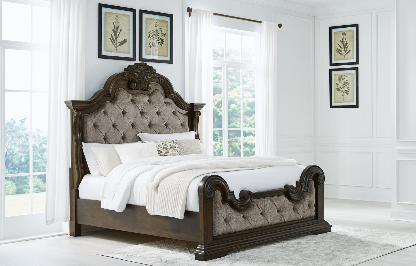 Maylee King Upholstered Bed, Dresser and Mirror