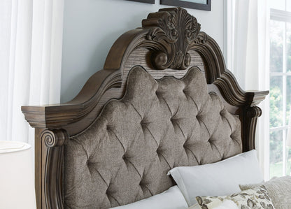 Maylee King Upholstered Bed, Dresser and Mirror