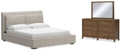 Cabalynn King Upholstered Bed, Dresser and Mirror