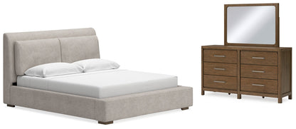 Cabalynn California King Upholstered Bed, Dresser and Mirror