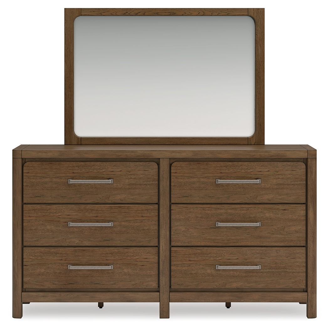 Cabalynn California King Panel Bed with Storage, Dresser and Mirror