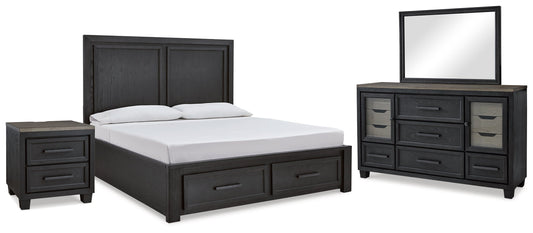 Foyland Queen Storage Bed, Dresser, Mirror and Nightstand