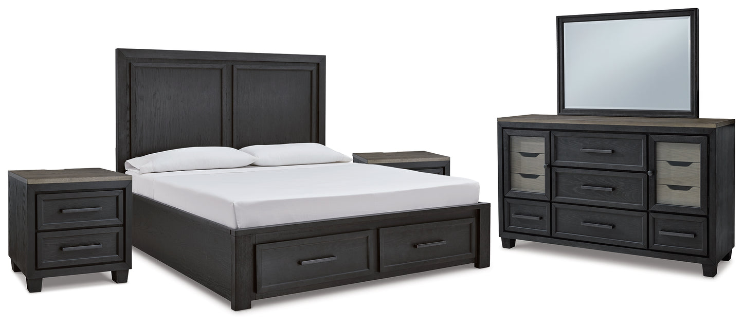 Foyland Queen Panel Storage Bed, Dresser, Mirror and 2 Nightstands