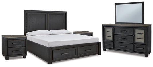 Foyland Queen Panel Storage Bed, Dresser, Mirror and 2 Nightstands