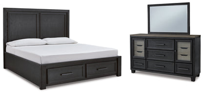 Foyland California King Panel Storage Bed, Dresser and Mirror