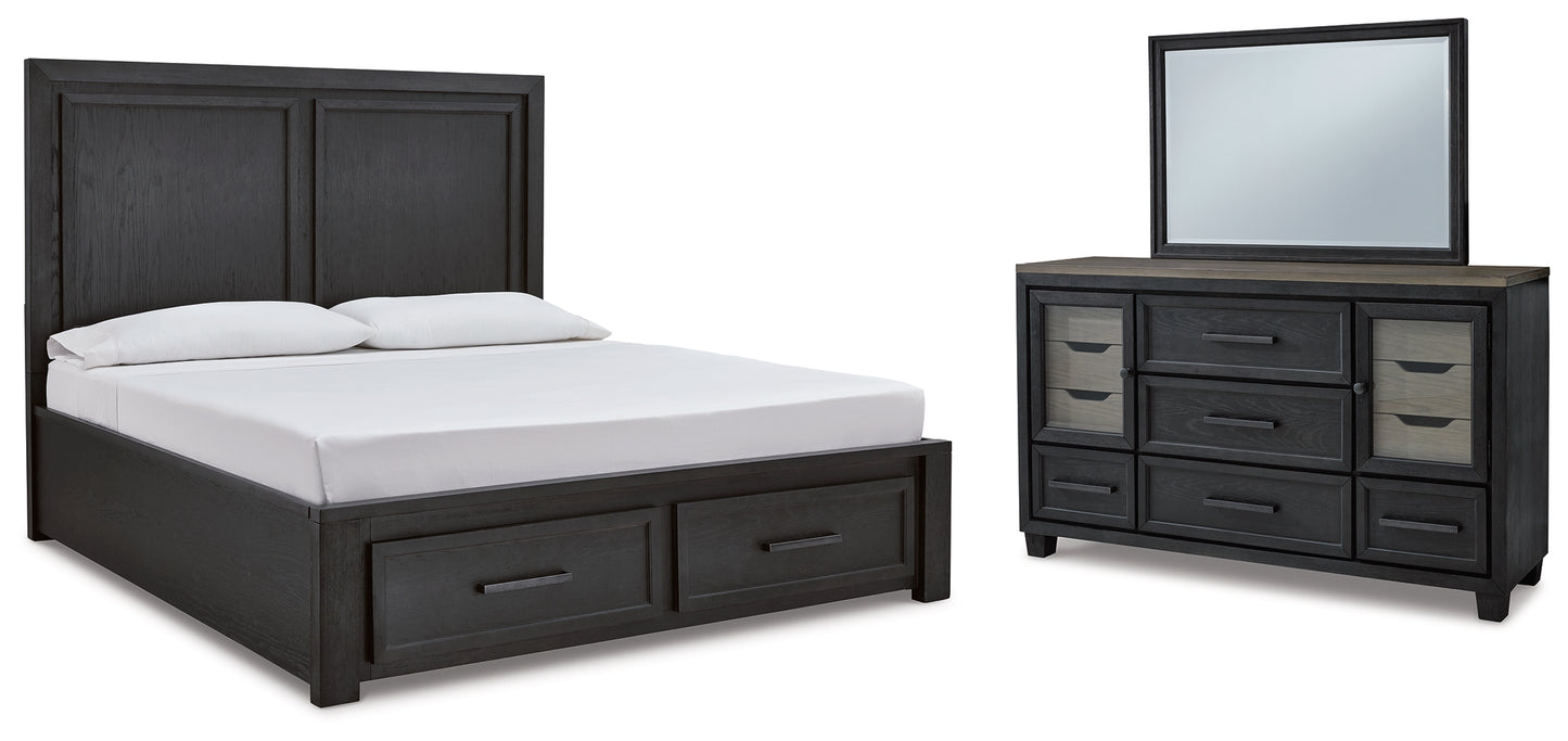 Foyland King Panel Storage Bed, Dresser and Mirror