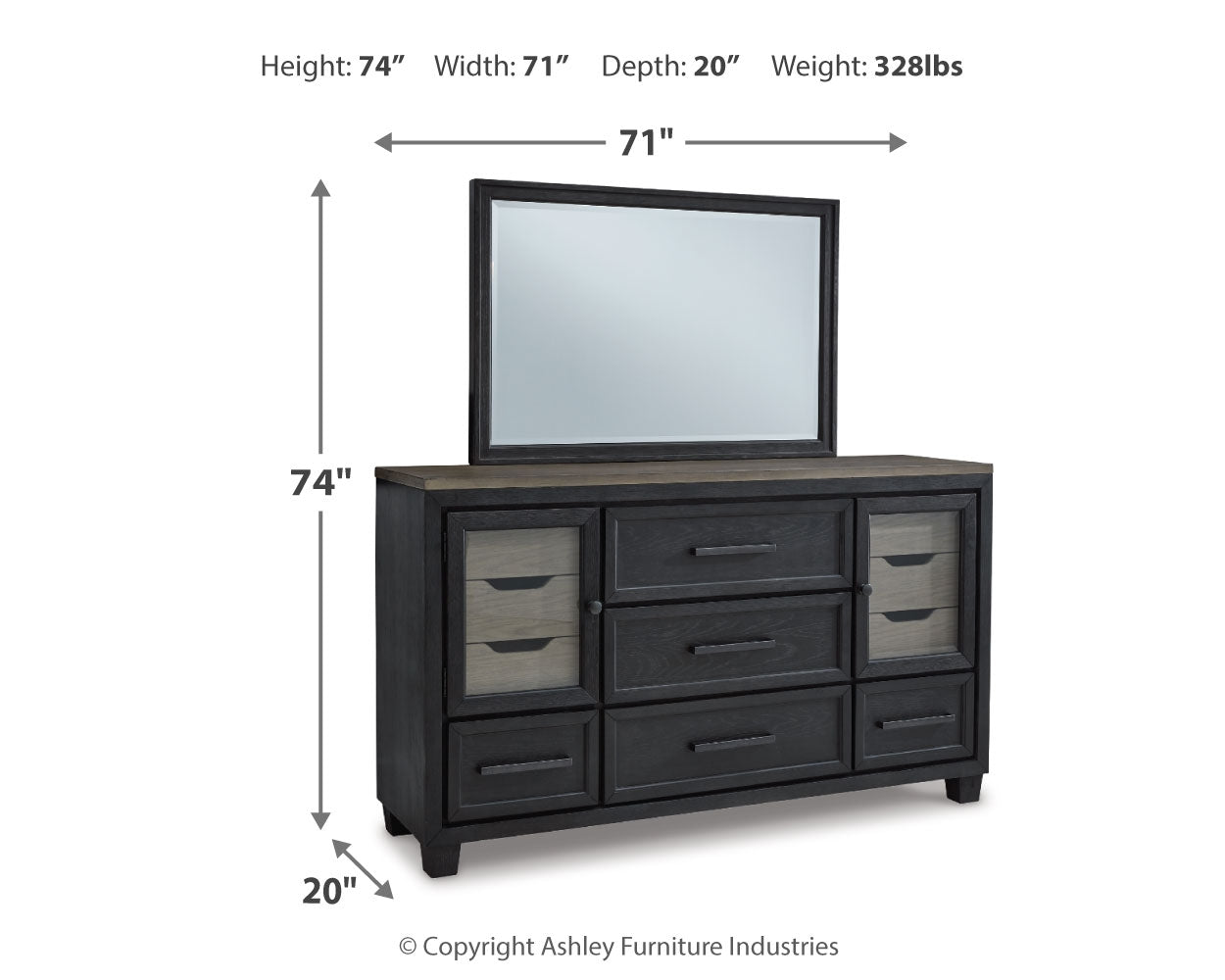 Foyland California King Panel Storage Bed, Dresser and Mirror