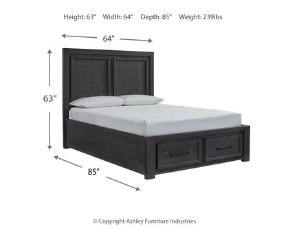 Foyland Queen Panel Storage Bed, Dresser, Mirror and 2 Nightstands