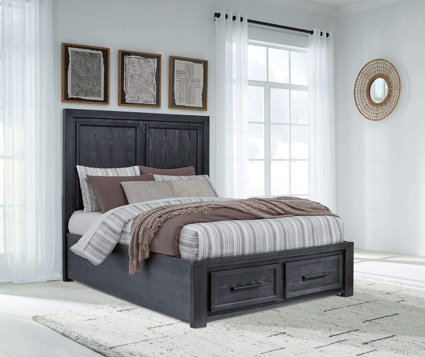 Foyland Queen Panel Storage Bed, Dresser, Mirror and 2 Nightstands