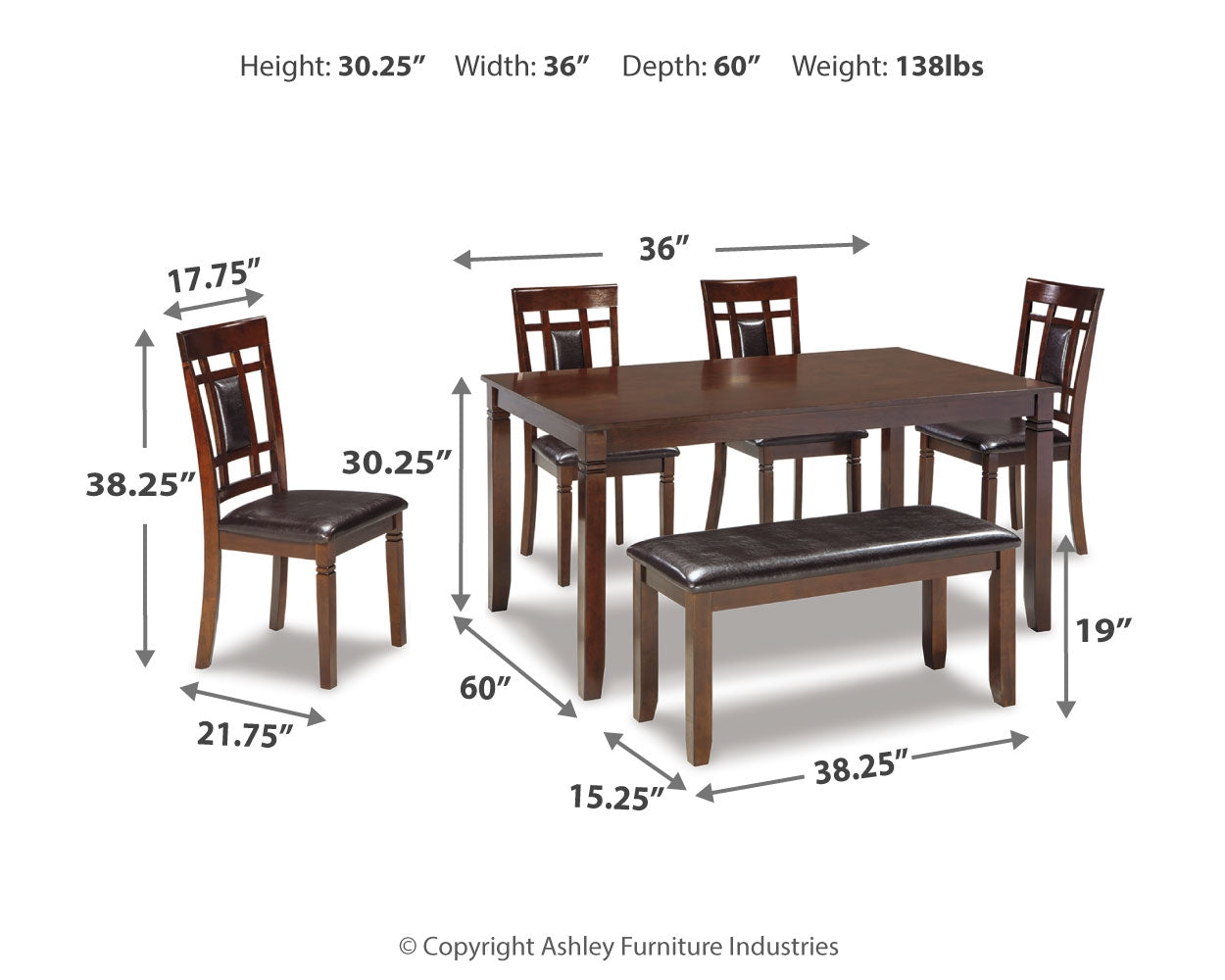 Bennox Dining Table and Chairs with Bench (Set of 6)