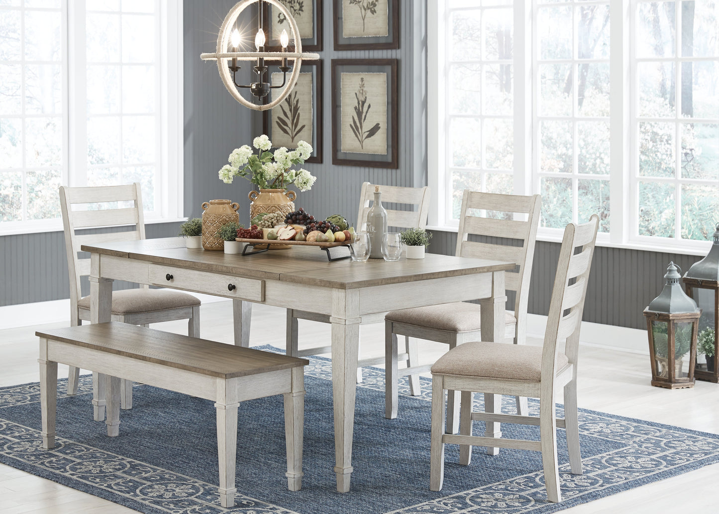 Skempton Dining Table, 4 Chairs, and Bench