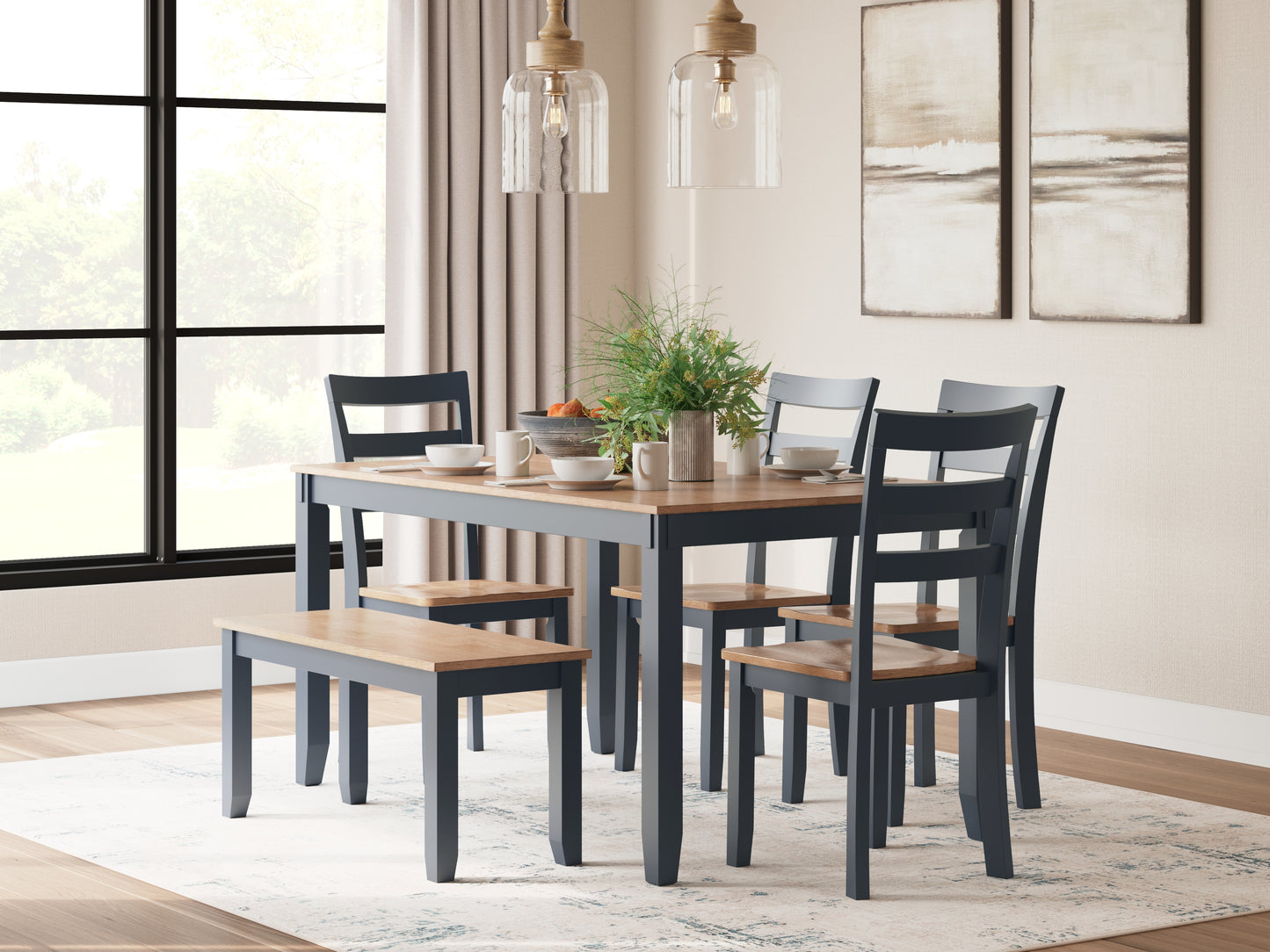 Gesthaven Dining Table with 4 Chairs and Bench (Set of 6)