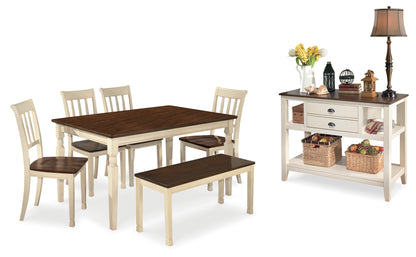 Whitesburg Dining Table, 4 Chairs, Bench and Server