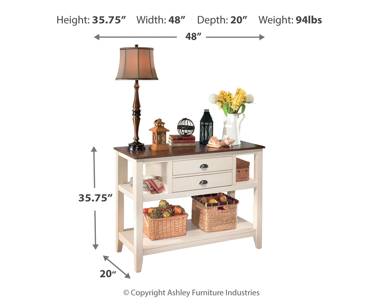 Whitesburg Dining Table, 4 Chairs, Bench and Server