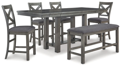 Myshanna Counter Height Dining Table, 4 Barstools and Bench