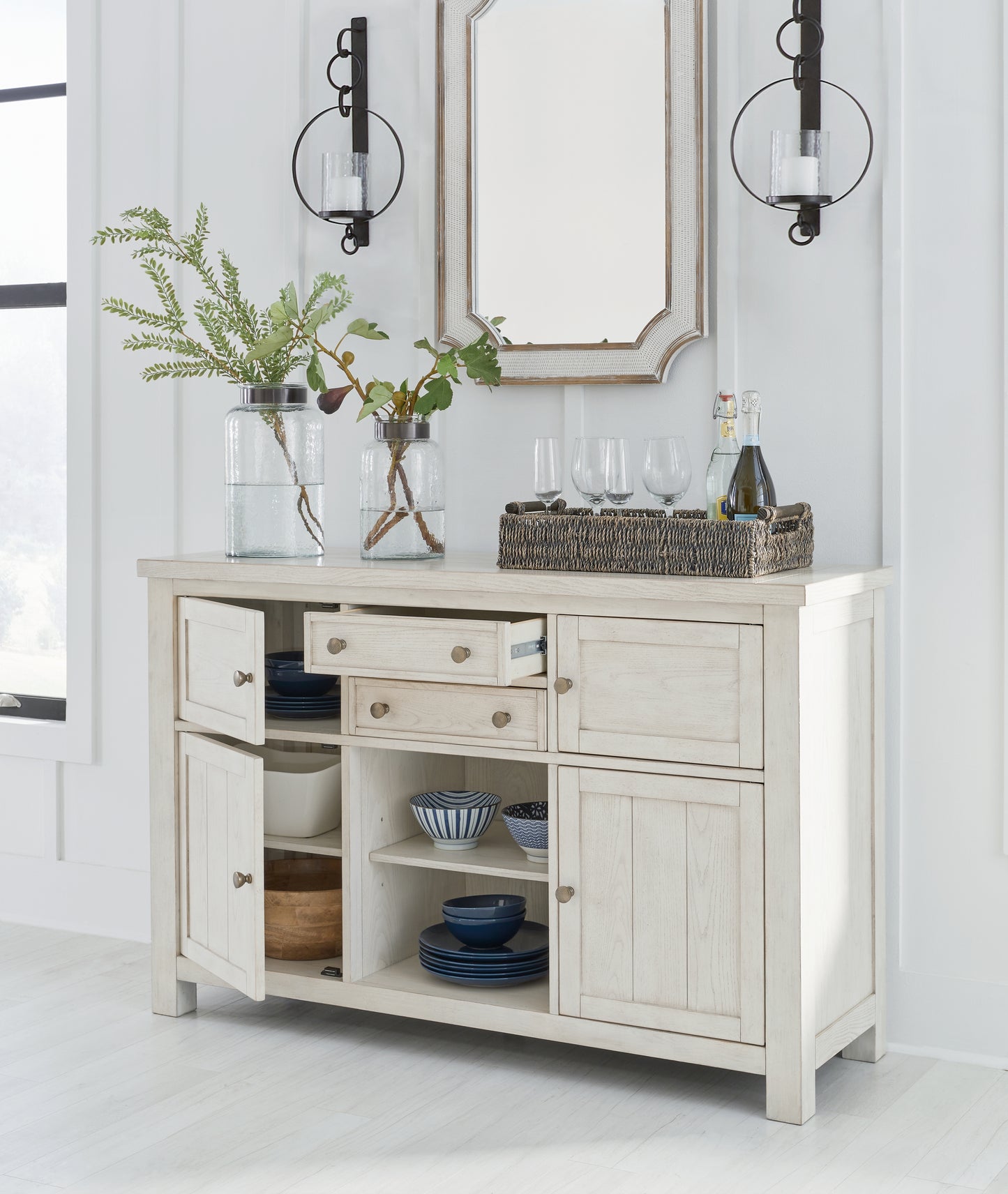 Robbinsdale Counter Height Dining Table, 2 Barstools, Bench and Server