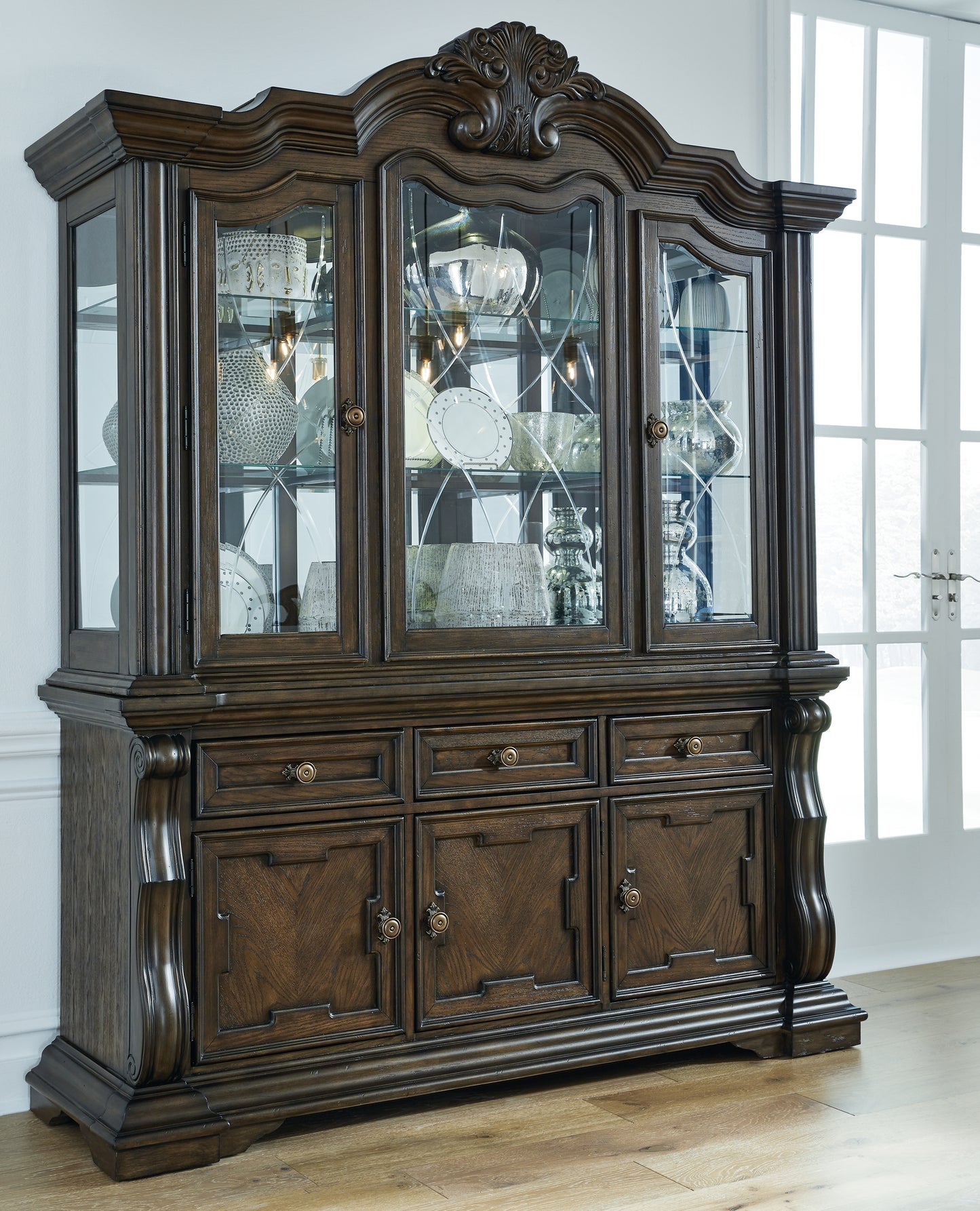 Maylee Dining Table with 6 Chairs and Buffet and Hutch