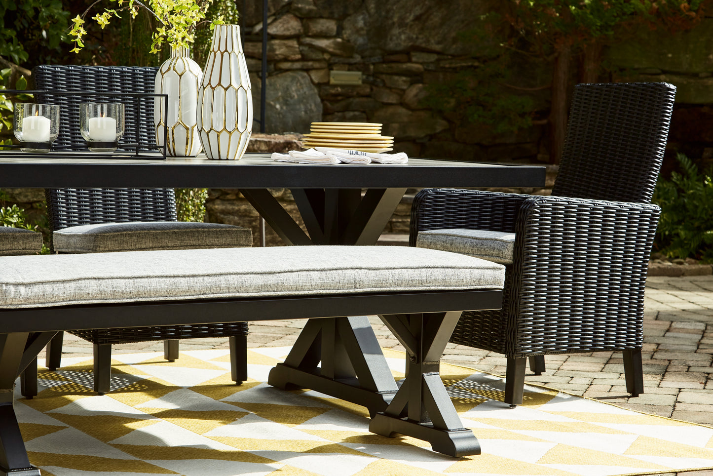 Beachcroft Outdoor Dining Table, 4 Chairs and Bench