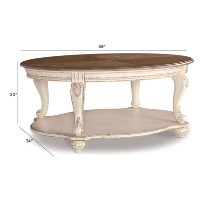 Realyn - Oval Cocktail Table - White / Brown