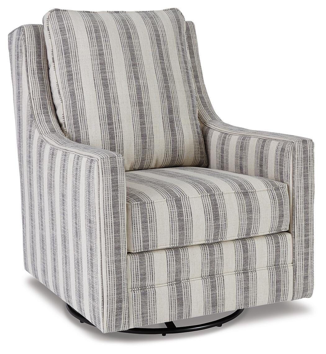 Kambria - Swivel Glider Accent Chair - Ivory / Black - Fabric