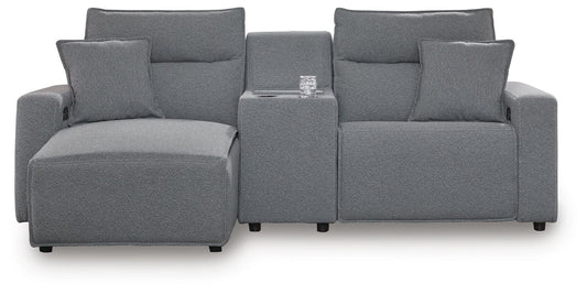 Modmax II - 3-Piece Power Reclining Sectional With LAF Press Back Power Chaise And Console - Salt And Pepper - Next-Gen Nuvella