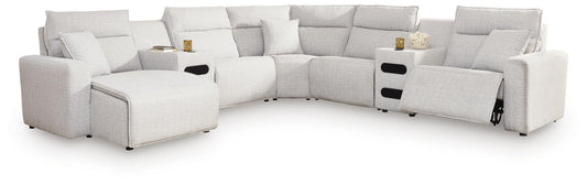 Modmax II - 7-Piece Power Reclining Sectional With LAF Press Back Power Chaise And Audio Consoles - Stone - Next-Gen Nuvella