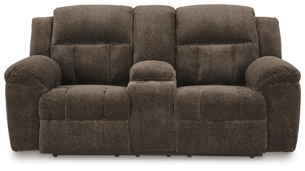Frohn - DBL Reclining Loveseat With Console - Chocolate - Fabric