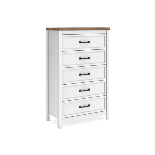 Kerisden - Five Drawer Chest - White / Brown