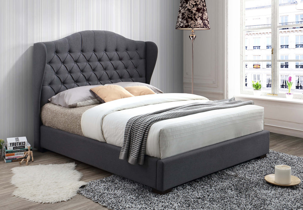 IF-5730 Platform bed grey fabric with mattress support - mrfurnitureandmattress