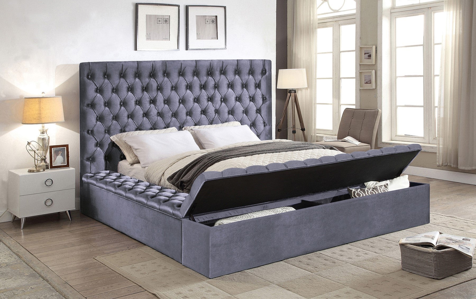 IF-5790 Platform bed  with storage Bench - mrfurnitureandmattress