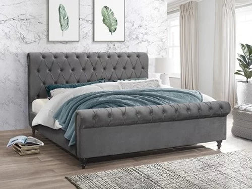 IF-197 Grey Velvet Fabric Platform bed with mattress support